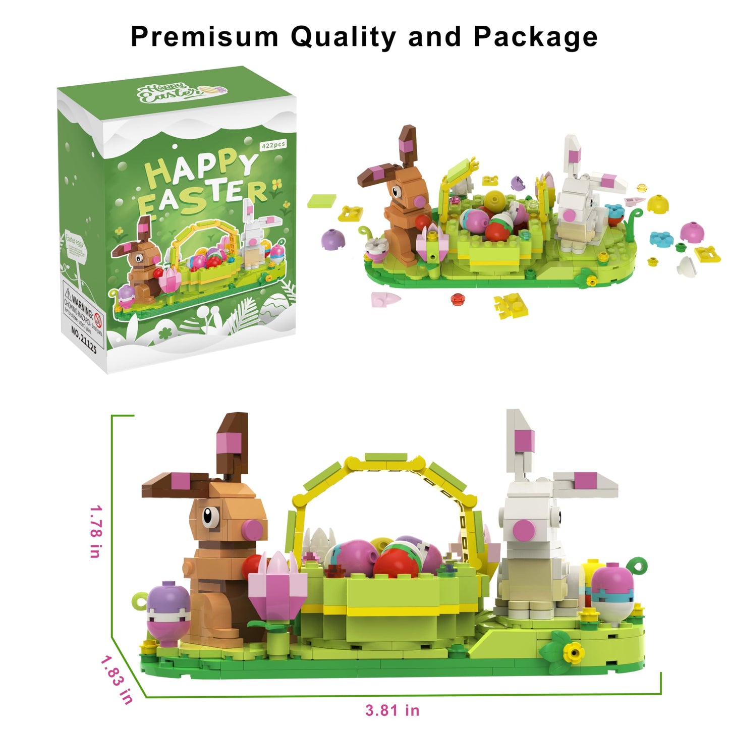 Alagoo Easter Bunny And Basket Building Kit, 422 Pcs Easter Rabbits Display Building Toy Set, Easter Basket Stuffers Easter Eggs Baskets For Kids Easter Building Toys Easter Gifts For Boys Girls