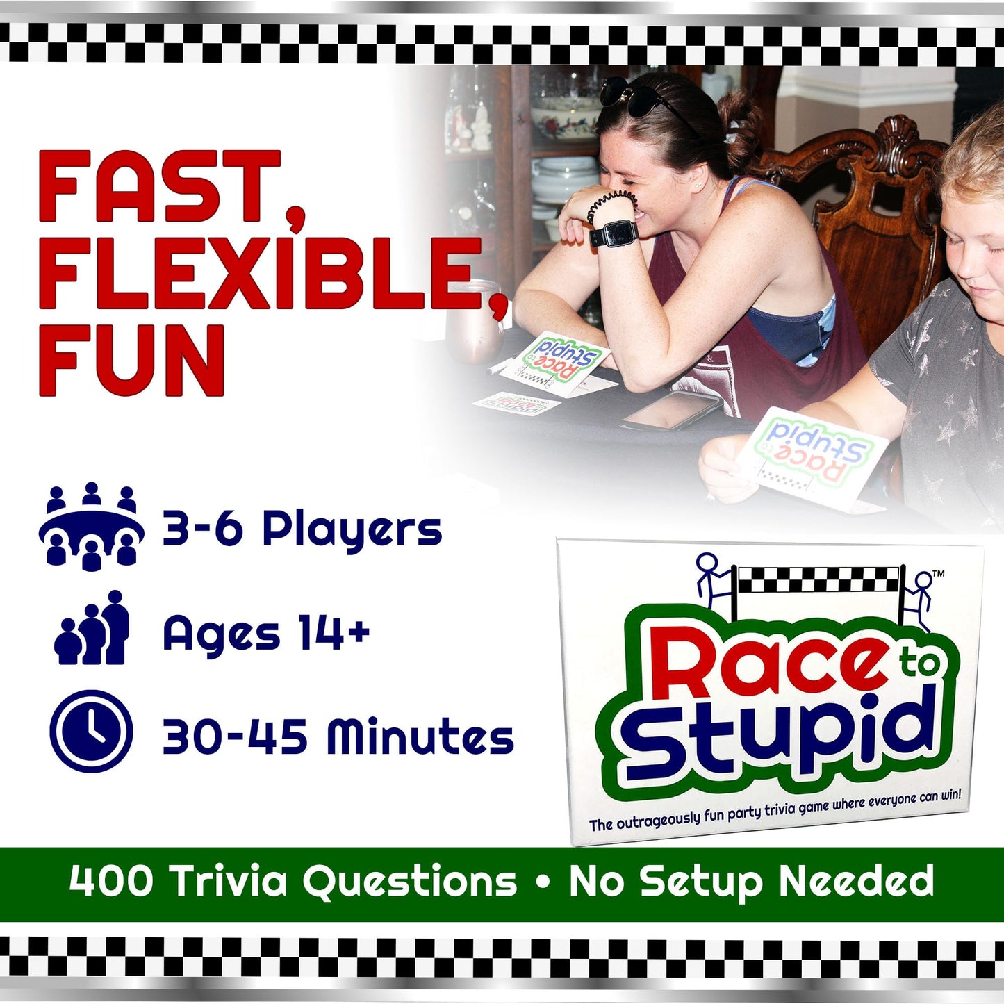 Race to Stupid Trivia Card Game - Family Games for mature-themeds & Teens Hilarious Party Games for Family Game Night Fun Educational & Challenging Trivia Cards & mature-themed Gifts for Birthdays & Celebrations