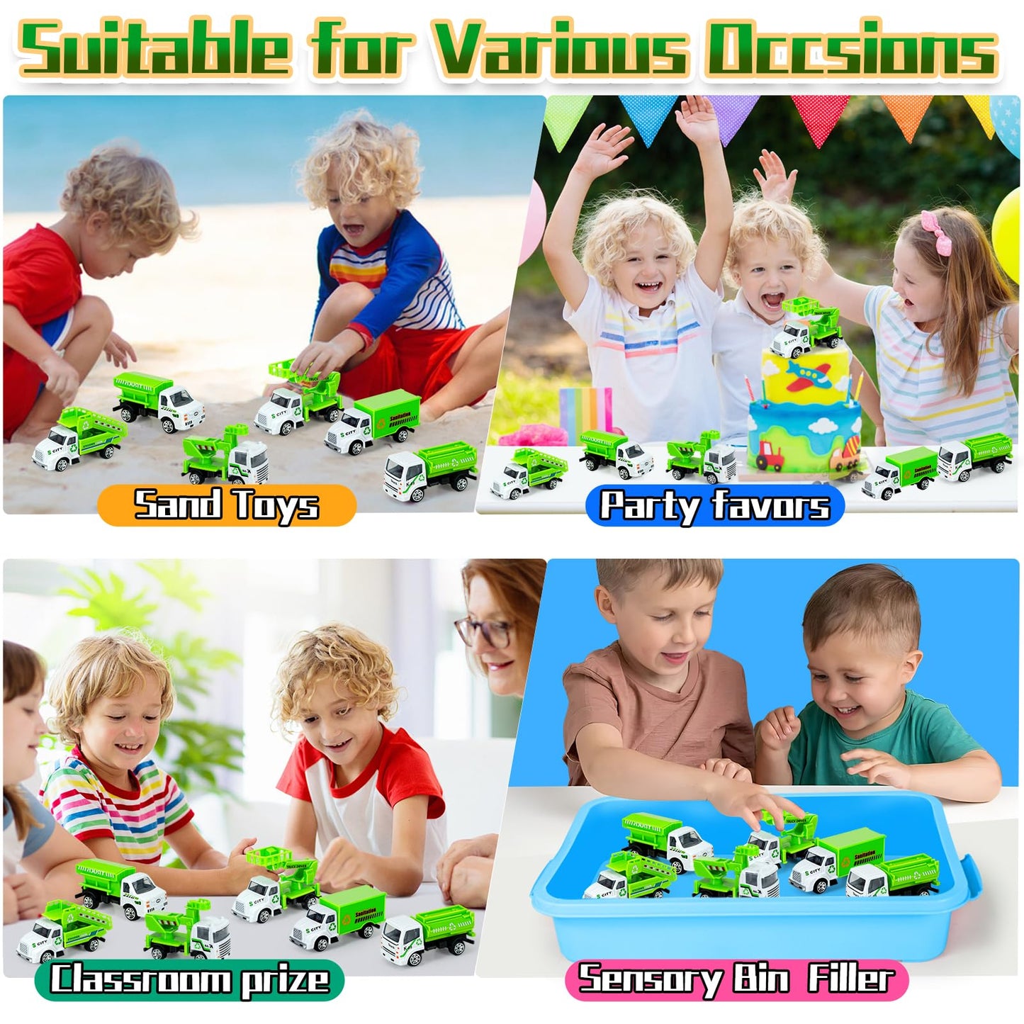 Diecast Garbag Truck Toys, 6 Pack Toy Garbage Trash Truck for Toddlers 1-3, Mini Kids Play Vehicles Set for Boys Girls Age 3 4 5