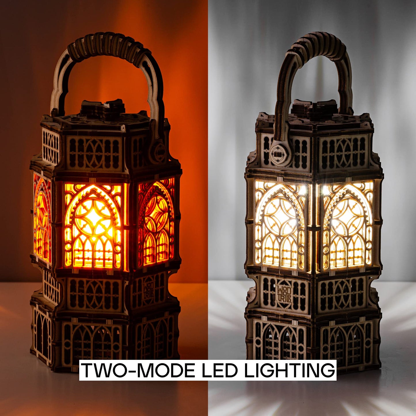 Wood Trick Antique Lantern Luminous Led 3D Wooden Puzzles For Adults And Kids To Build - 2-Mode Lighting - Engineering Diy Project Mechanical 3D Puzzle Model Kits For Adults