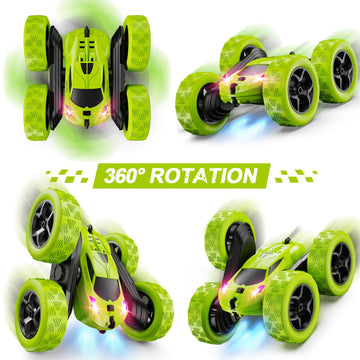 HIEKYOIT Remote Control Car for Kids Ages 6+, RC Cars Stunt Car Toy 4WD Double Sided 360 Rotating Remote Control with Headlights