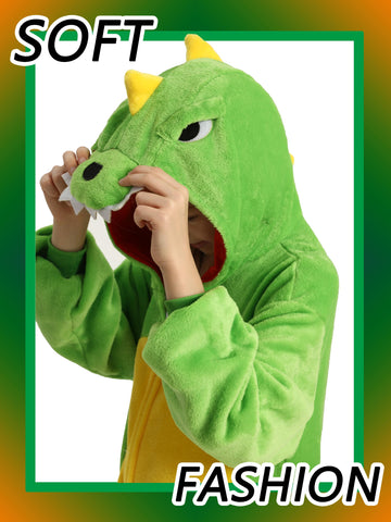 Lonulain Unisex Kids Animal Oneise Pajamas, Boys Girls Flannel Hooded Halloween Cosplay Costume/Homewear/Sleepwear (Dinosaur,5-6