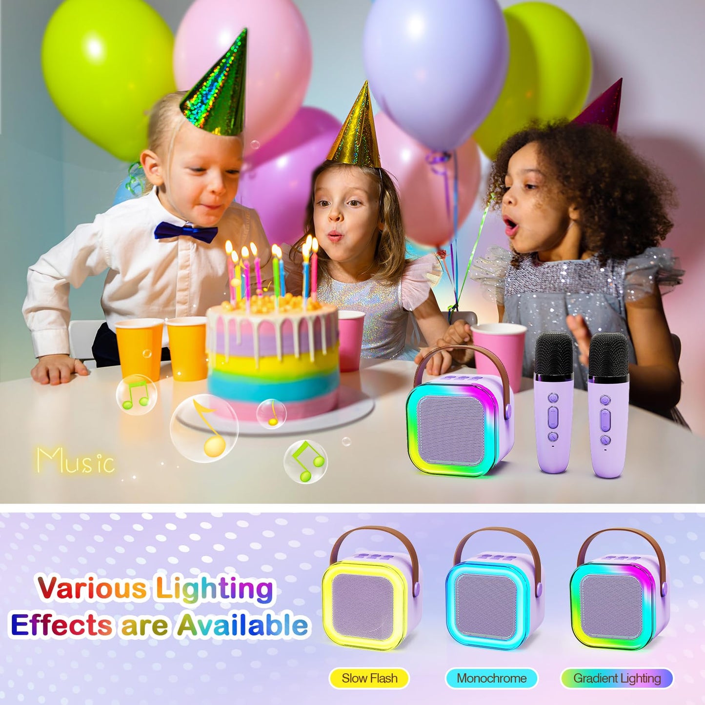 Portable Karaoke Machine,Mini Wireless Karaoke Machine,With 2 Microphone,Bluetooth Karaoke Speaker,With Funny Voice,4-12 Years Old Karaoke Machine For Kids