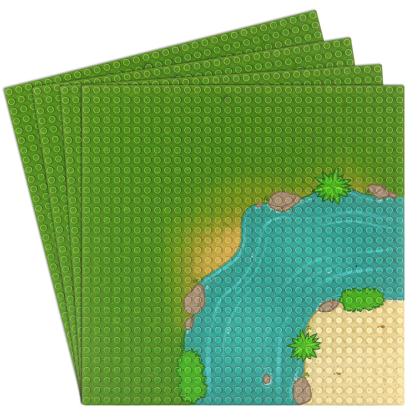 Feleph 4 Pieces Classic Baseplate With River And Grassland Pattern Base Plates For Building Blocks 10 X 10 Inches Mat Compatible With Major Brands