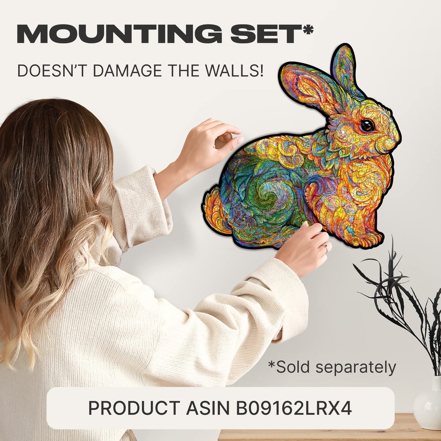 Unidragon Original Wooden Jigsaw Puzzles - Precious Rabbit, 309 Pcs, King Size 14.1'X14.5', Beautiful Gift Package, Unique Shape Best Gift For Adults And Kids