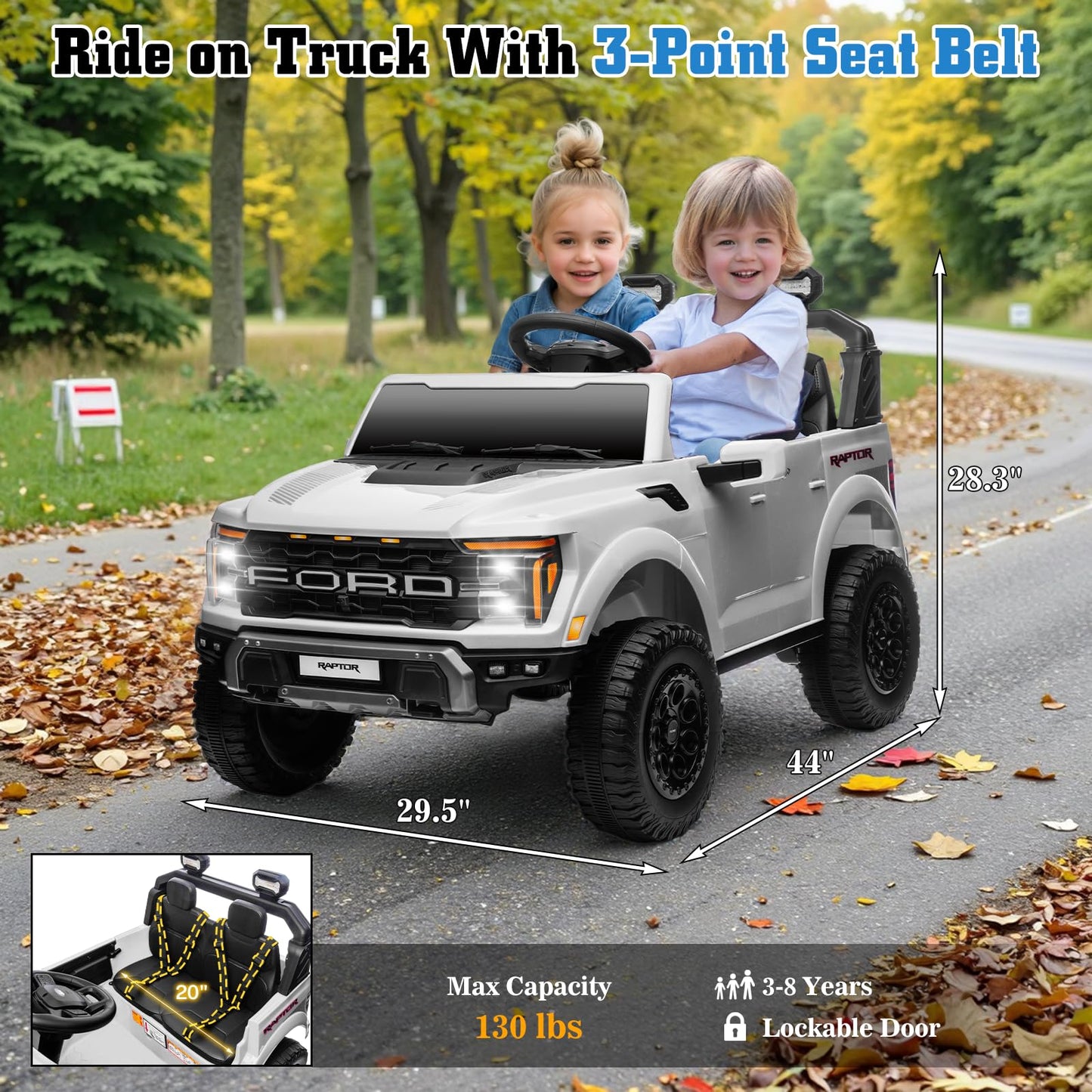 Segmart Licensed Ford F-150 Raptor 24V Ride On Toys For Boys & Girls, 2 Seater Kids Electric Car, Todder Ride On Car W/Remote Co