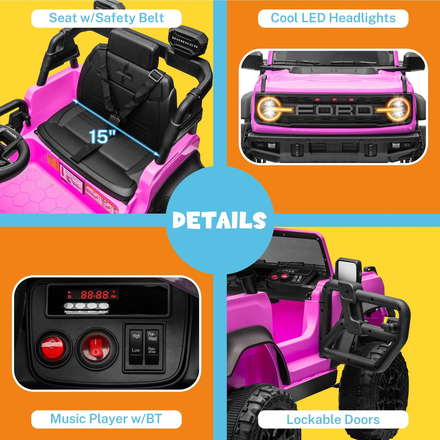 Enyopro 12V Ford Bronco Raptor Ride On Car For Kids, Electric Power Car Ride-On Toy For Toddlers W/Remote Control, 4 Wheels Spri