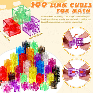Jenaai 100 Pcs Linking Cubes Plastic Math Cubes Manipulative Counting Blocks Stem Snap Blocks Connecting And Counting Cube For E