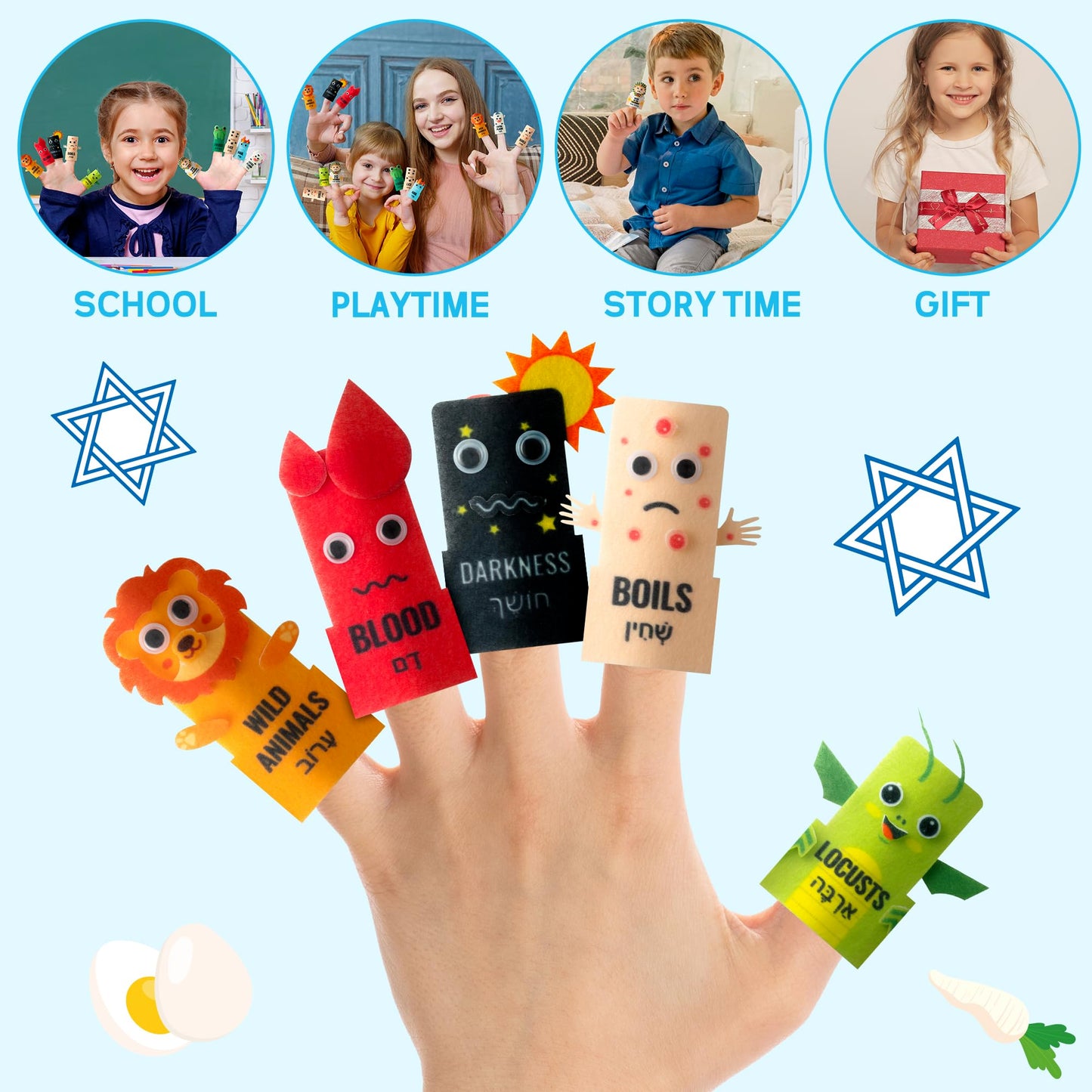 Cocnny Passover Plagues Finger Puppets - 30Pcs Diy Ten Plague Felt Finger Puppet Toy Making Kit, Make Your Own Story Telling Toy