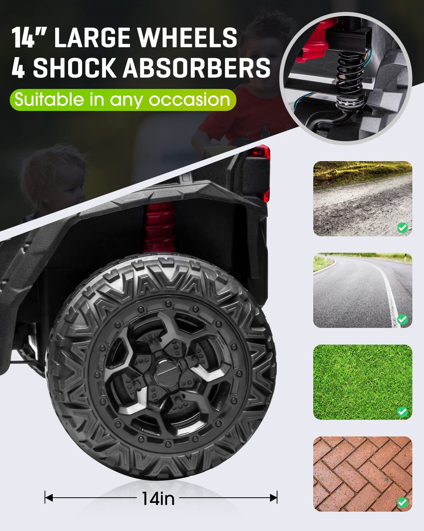 Anpabo 24V 4Wd Ride On Car Truck W/Remote Control, 2Wd/4Wd Switchable Kids Utv, 4 Shock Absorbers, 19'' Spacious Seat, Soft Star