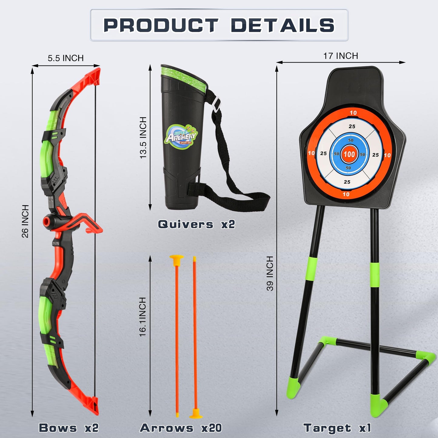 Handwell Archery Toy Set For Kids, Bow And Arrow Set With 10 Suction Cup Arrows, Led Light Up Archery Set With Standing Target &