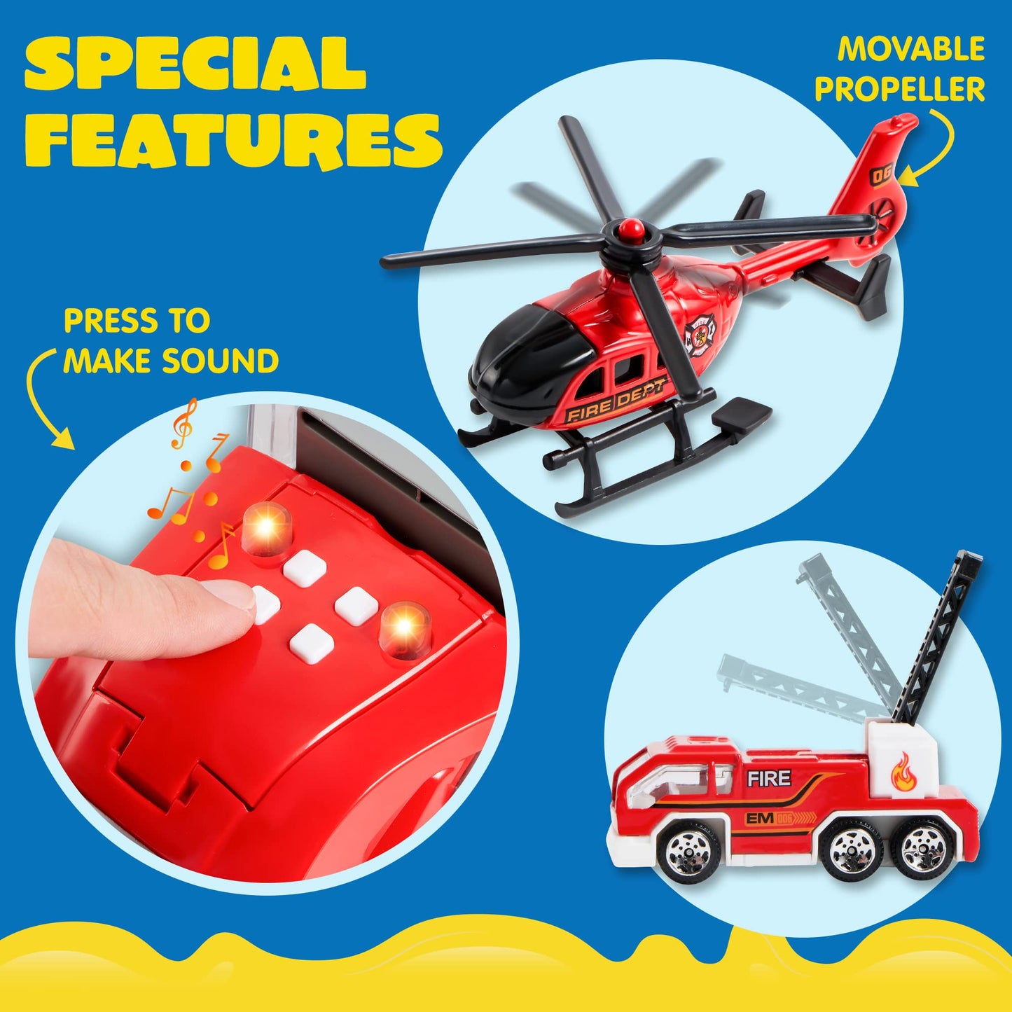 JOYIN 25 in 1 Fire Truck Vehicle Toy Set with Sounds and Lights, Fire Engine Vehicles in Carrier Truck, Mini Rescue Emergency Fi