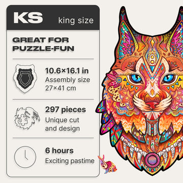 Unidragon Original Wooden Jigsaw Puzzles - Gentle Lynx, 297 Pcs, King Size 10.6'X16.1', Beautiful Gift Package, Unique Shape Best Gift For Adults And Kids