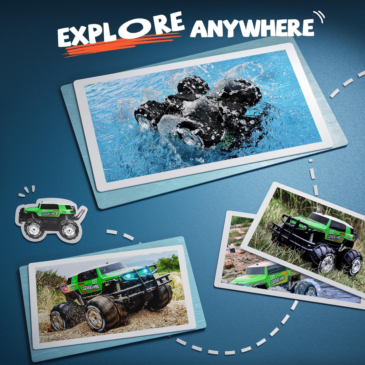 Ruko 1601AMP2 Amphibious Remote Control Car, 1:10 RC Car Toys for Boys, IPX6 Waterproof Monster Truck with Lights for All Terrai