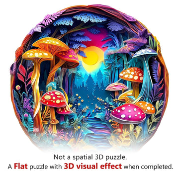 Wooden Puzzles For Adults -Mushroom Puzzle, Flat Puzzle With 3D Visual Effect, Unique Shape Wooden Jigsaw Puzzles, Paper Sculptu
