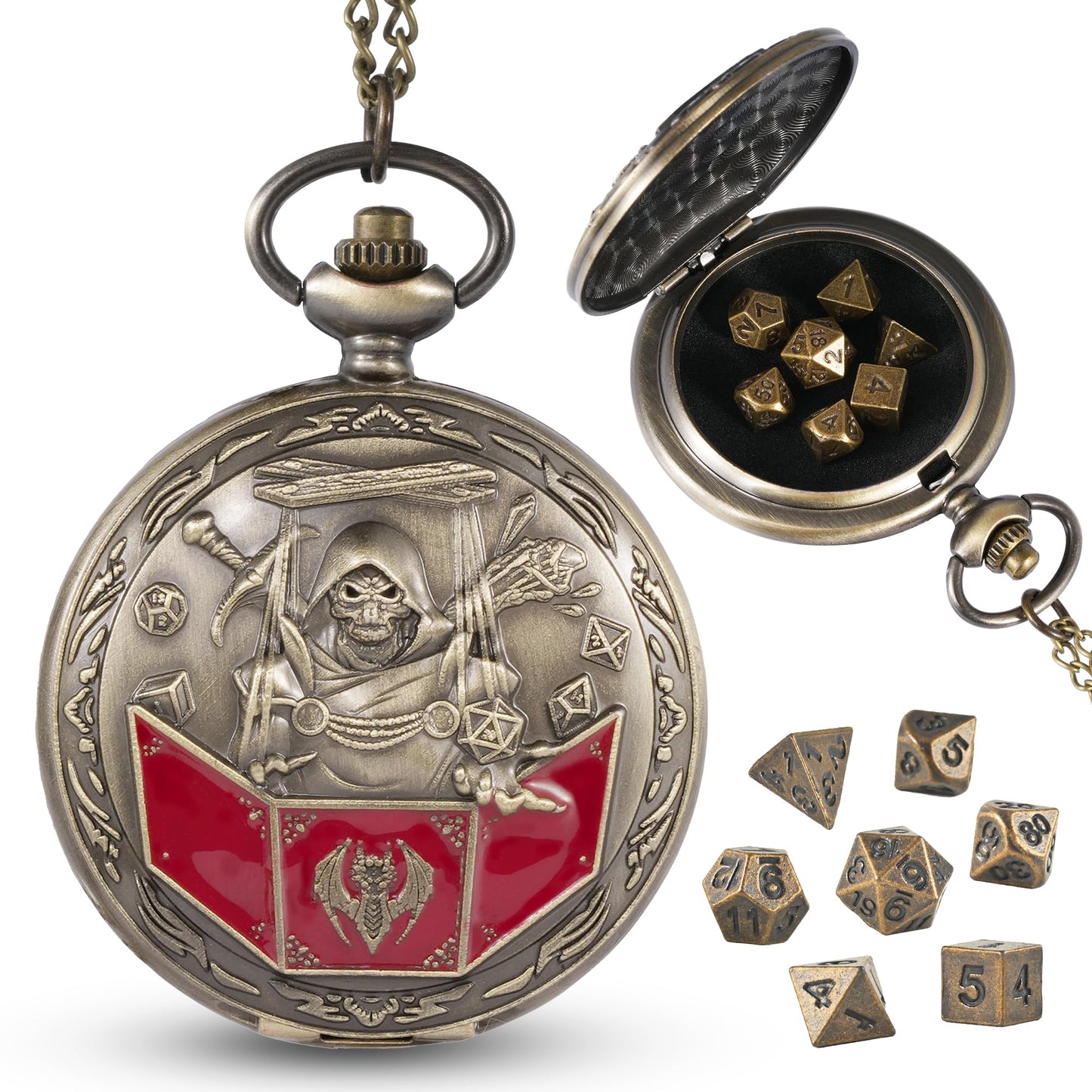 Banloga D&D Dice Set,7PCS Metal Dice Set for Dungeons and Dragons,Mini Dice Set with Pocket Watch Case,Role Playing Board Games