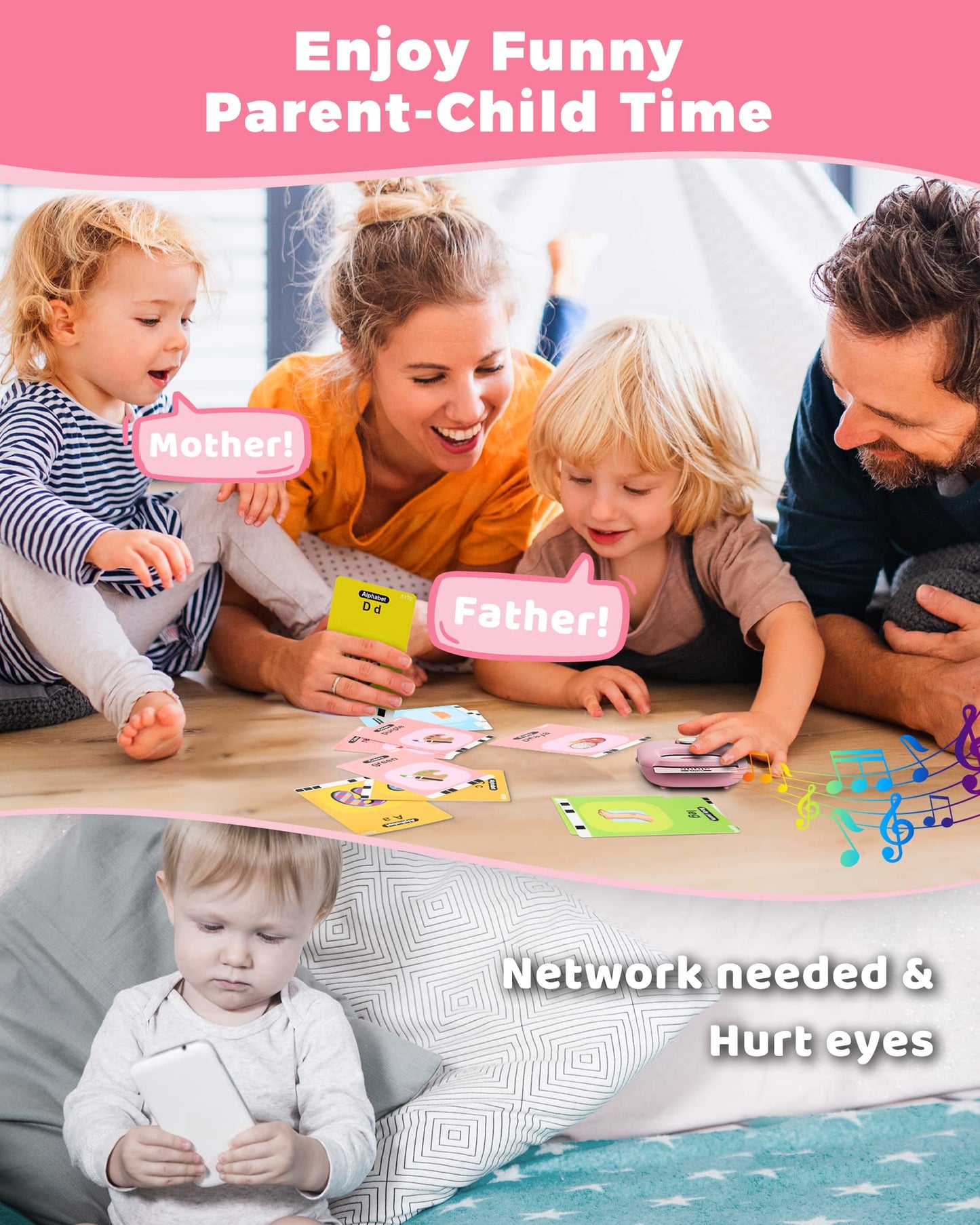 Kokodi Toddler Toys Talking Flash Cards For Girls 2 3 4 5 Year Old Birthday Gifts, Learning Toys With 448 Sight Words For Kids, Autism Speech Therapy Toys For Autistic Children, Montessori Toys, Pink