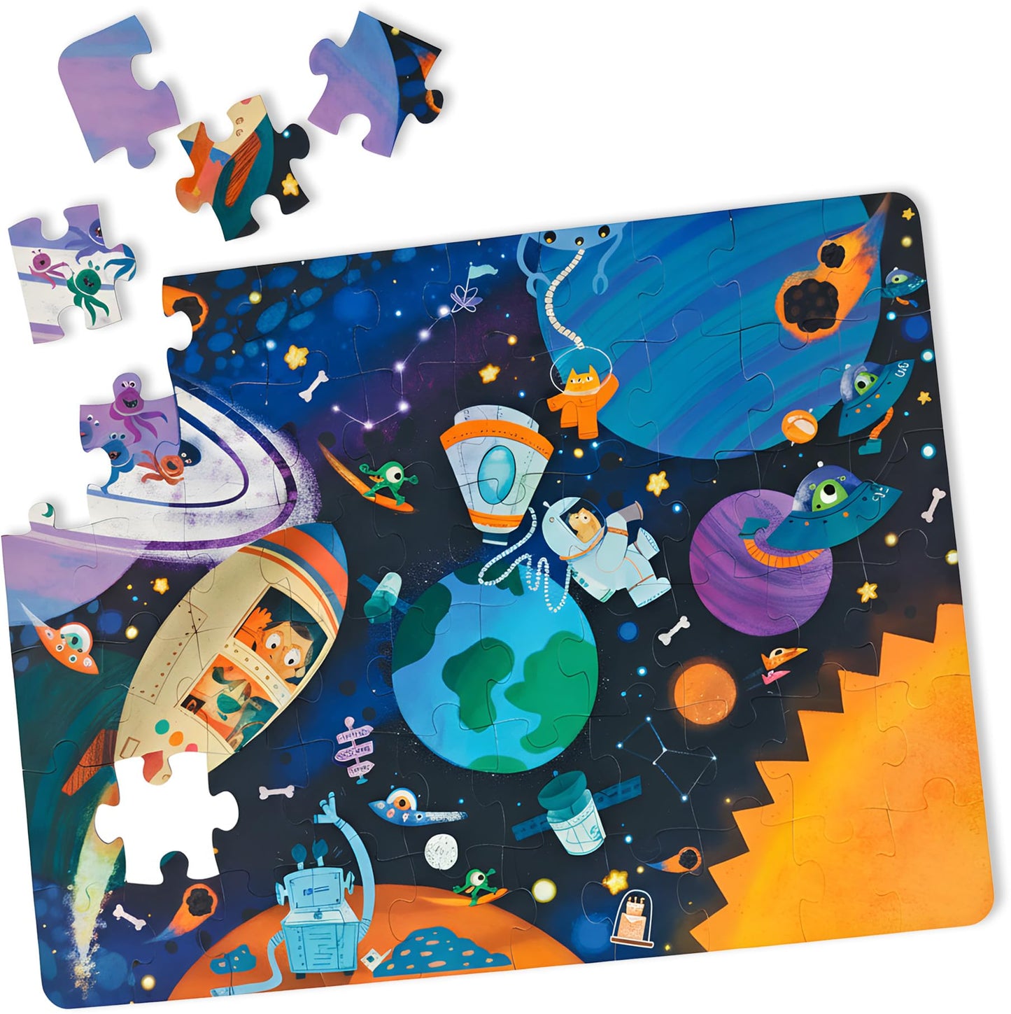 The Curious Bees - Seek & Spot Puzzle & Game - Space Jigsaw Puzzle | 60 Pieces + 10 Seek Cards | Gifts For Boys And Girls Ages 4
