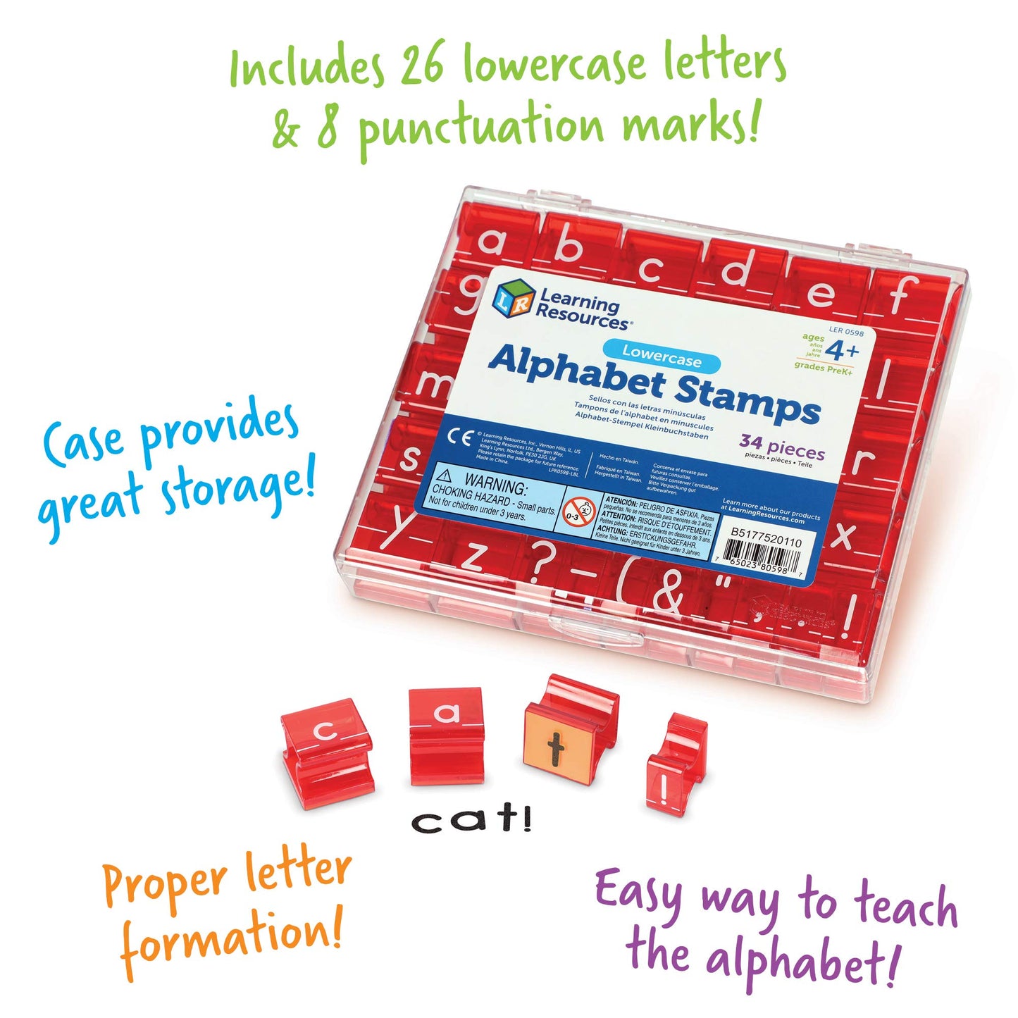 Learning Resources Lowercase Alphabet Stamps, Classroom Teacher Accessories, 34 Pieces, Ages 3+