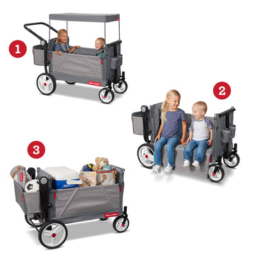 Radio Flyer Odyssey Stroll 'N Wagon, Grey Push Wagon With Canopy And Bag, 1+ Years