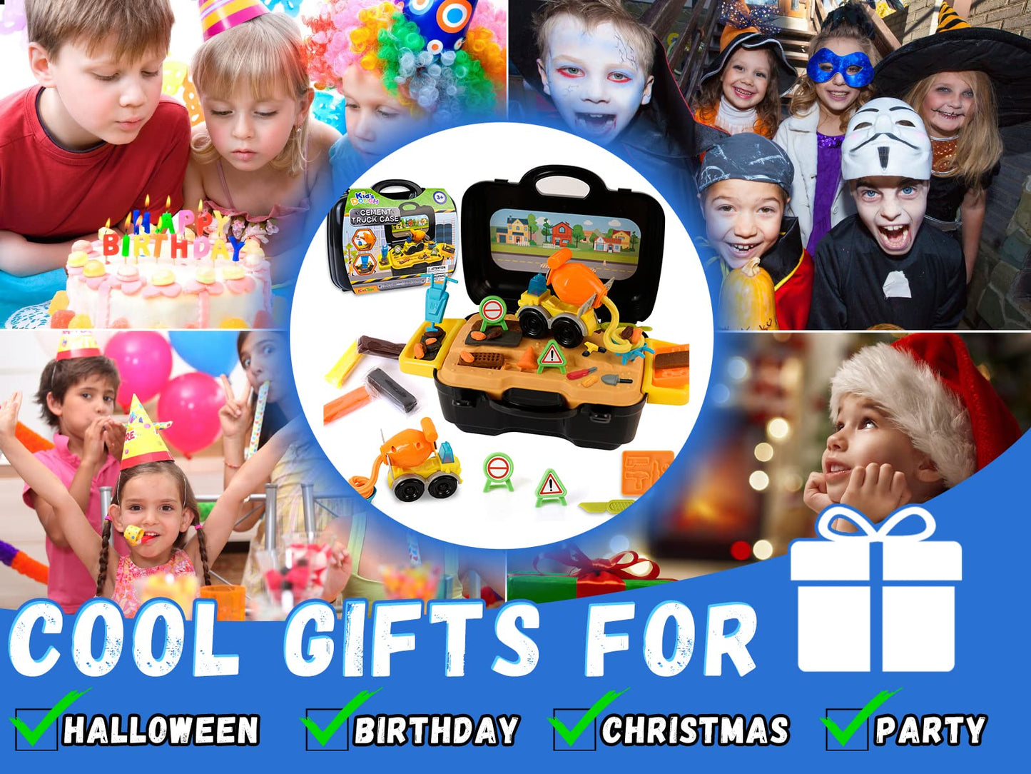 Crelloci Cement Mixer Color Dough Set, Construction Truck Tools Kit, Diy Art & Craft Playset Toys With Portable Case For Kids Boys Ages 3+, With Molds Non-Toxic Modeling Clay 4 Colors