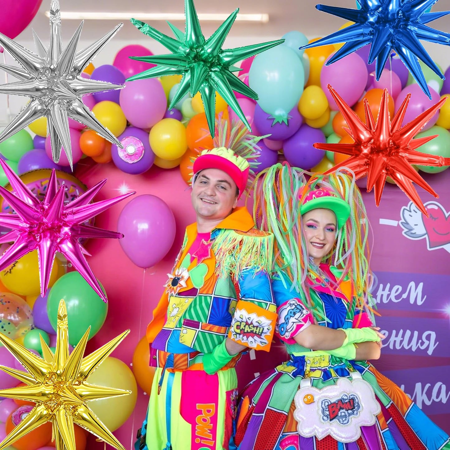Saxuxu 6PCS Rainbow Star Foil Balloons, 22Inch Colorful Decorations for Birthday, Graduation, Wedding, Christmas, New Year Parties