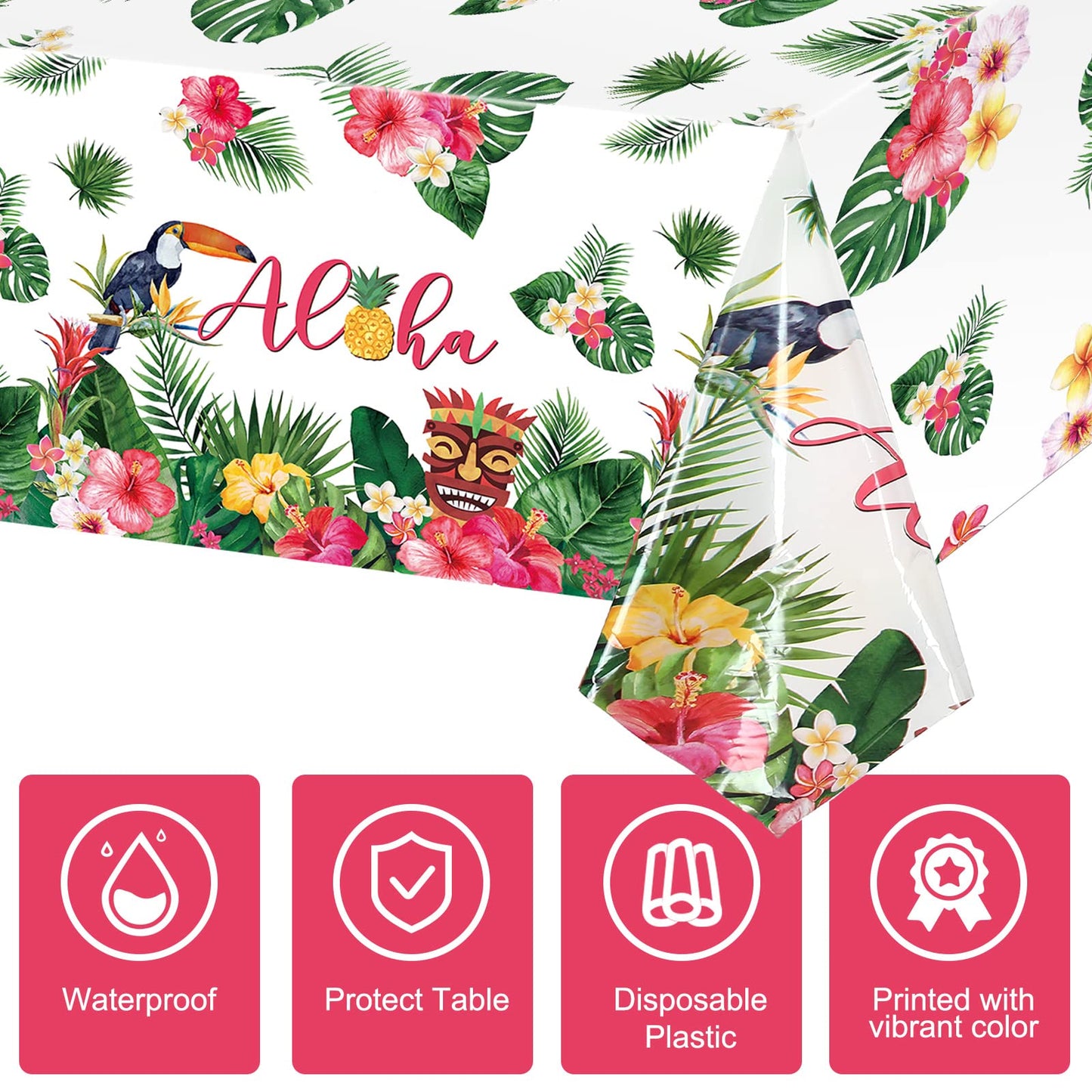 Breling Hawaiian Luau Tablecloths, 108 X 54 In Luau Decorationtropical Palm Leaves Table Cloth Hawaii Disposable Plastic Rectang