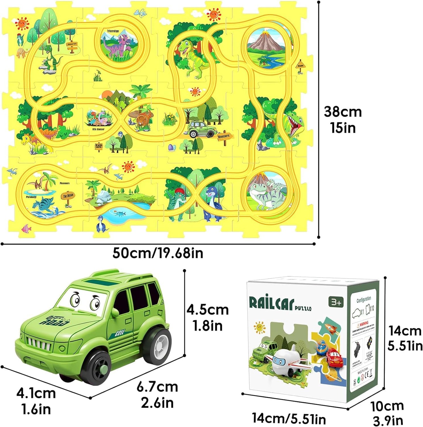 25Packs Puzzle Racing Children'S Racing Track Set, Dinosaur Puzzle Puzzle Racing Track Car Game Set, Puzzle Racing Track Set, Pr