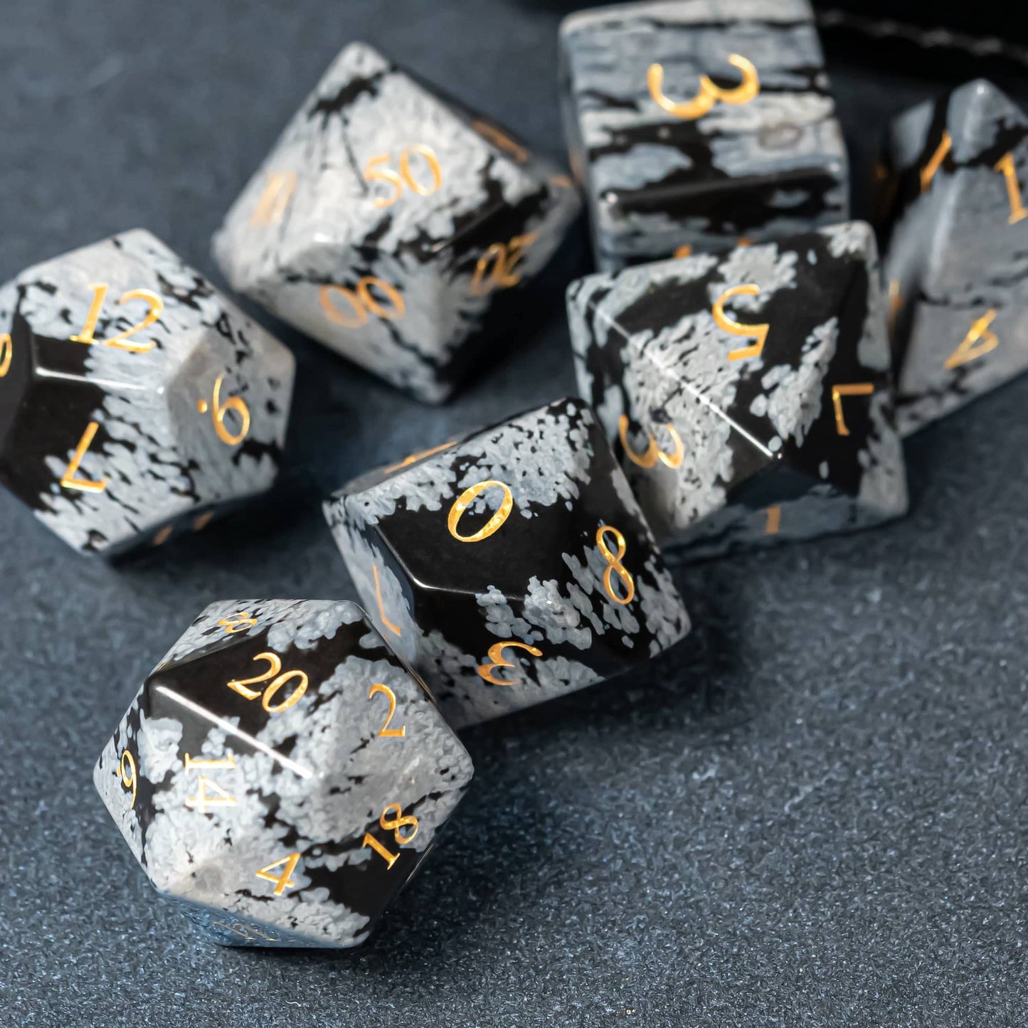 UDIXI Gemstone Dice Set DND, 7PCS Natural Snowflake Stone D&D Dice Set with Leather Gift Case for Dungeons and Dragons Table Gam
