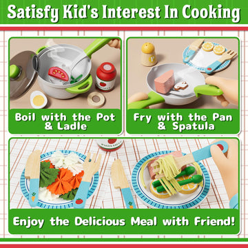 Lehoo Castle Play Food Sets for Kids Kitchen, Wooden Toys Play Kitchen Accessories with Pot and Pan, Pizza Toy Pretend Play for