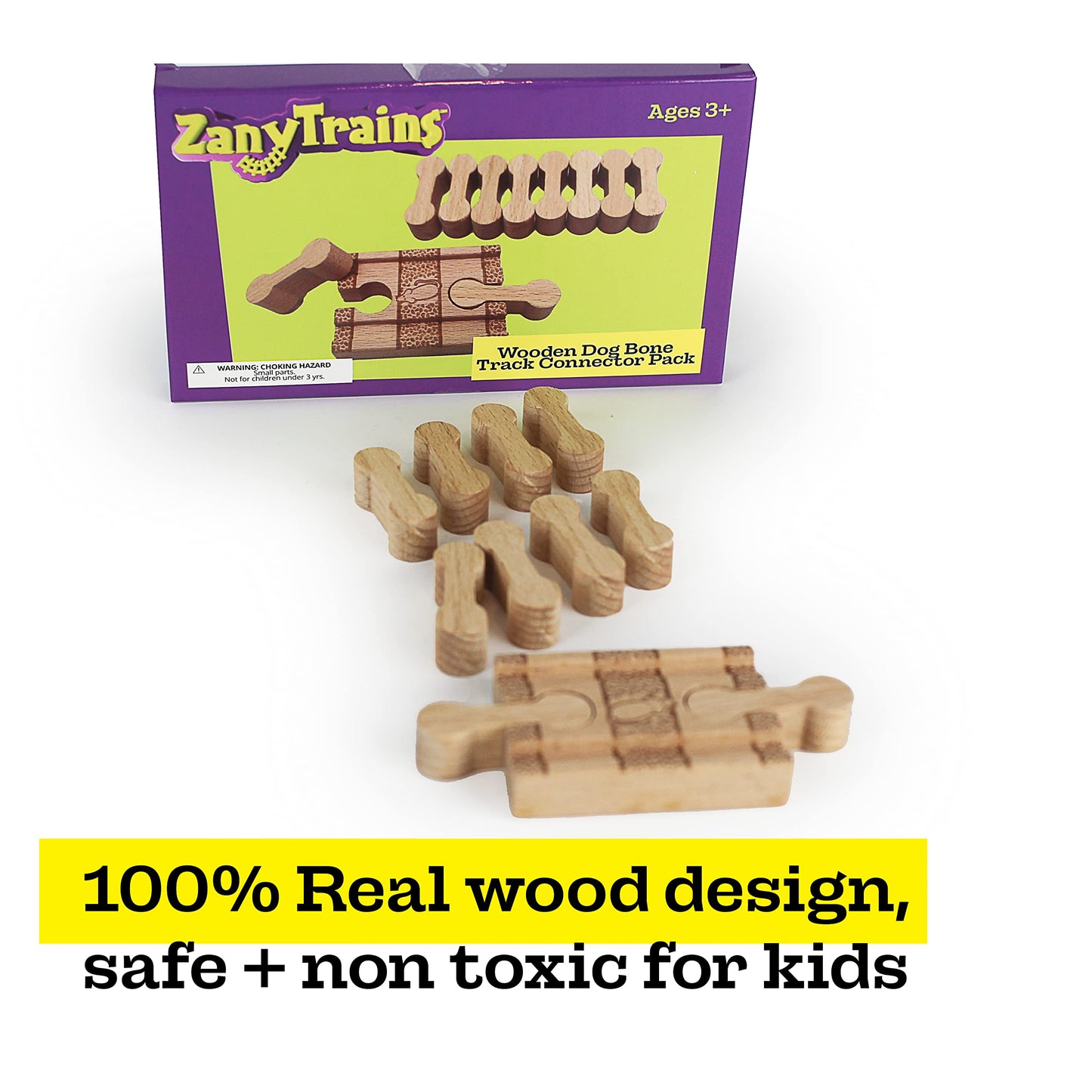11 Pcs Deluxe Wooden Dog Bone Track Connector Pack - Train Connector Pieces Compatible With All Wooden Train Track Sets - Track Accessories