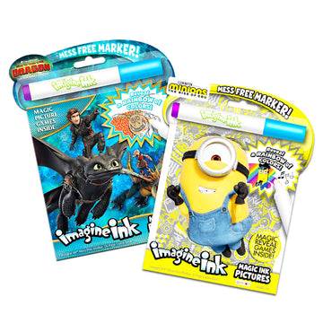 Bendon Publishing Imagine Ink Coloring Book Set - 6 No Mess Books for Boys with Stickers - Cars, Mickey Mouse & More