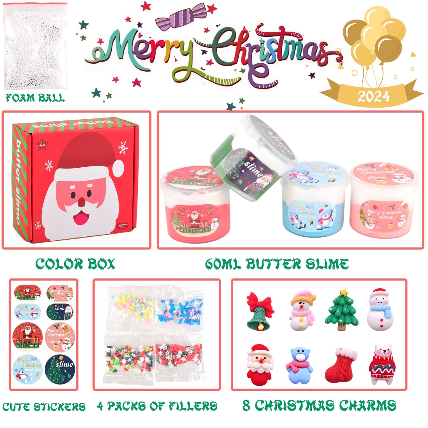 Christmas 4 Pack Butter Slime, Xmas Toys Kit, Classroom Party Favors For Kids 8-12, Party Favors For Classroom Birthday, Christm