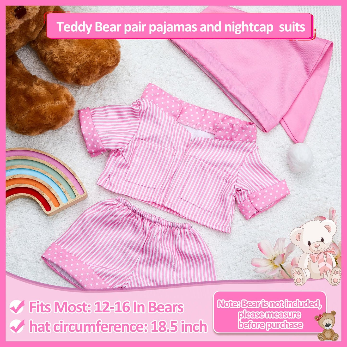 Civaner Stripe Bear Clothes Stuffed Animal Clothes 12 -16 Inch Build A Lovely Stuffed Animal Costumes And Accessories Fit, Bear Is Not Included(Pink)