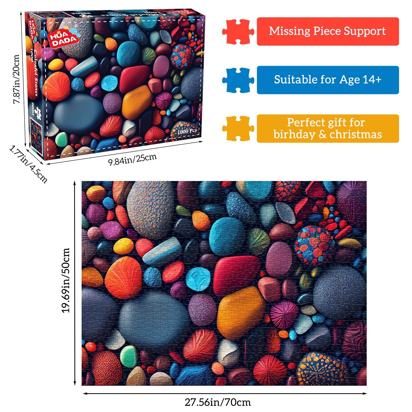 Huadada Jigsaw Puzzles For Adults 1000 Piece Jigsaw Puzzles For Adults Challenging Game Puzzles With Letters On Back(Colorful St
