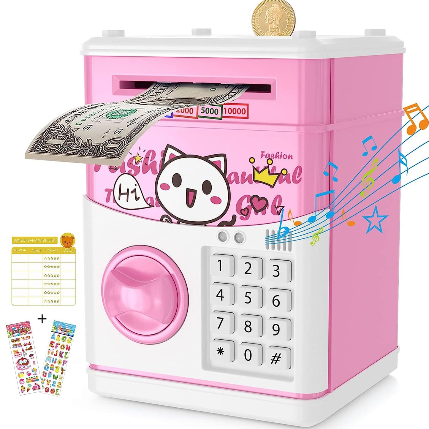 Piggy Bank For Kids, Money Bank For Girls Boys Teen Adults Electronic Atm Machine Password Cash Coin Can With Stickers, Toy For 5 6 7 8 9 10 11 12 Year Old Children Birthday Gifts
