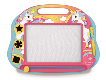 LEXiBOOK, Multicolor Magic Magnetic Unicorn Drawing Board, Artistic Creative Toy for Girls and Boys, Stylus Pen and Stamps, Pink