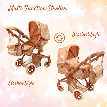 The New York Doll Collection Convertible Baby Doll Stroller, 12x25x25 in, Beige Butterfly, Metal, Model A227-A246-A252
