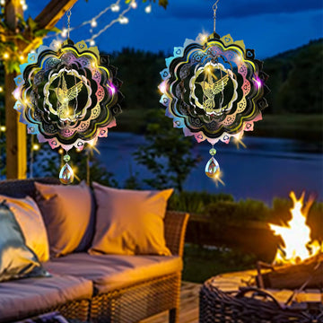 3D Wind Spinners Outdoor Flowing-Light Effect Metal Garden Decor, Highly Reflective Bird Deterrents for Outside, Mirrored Wind S