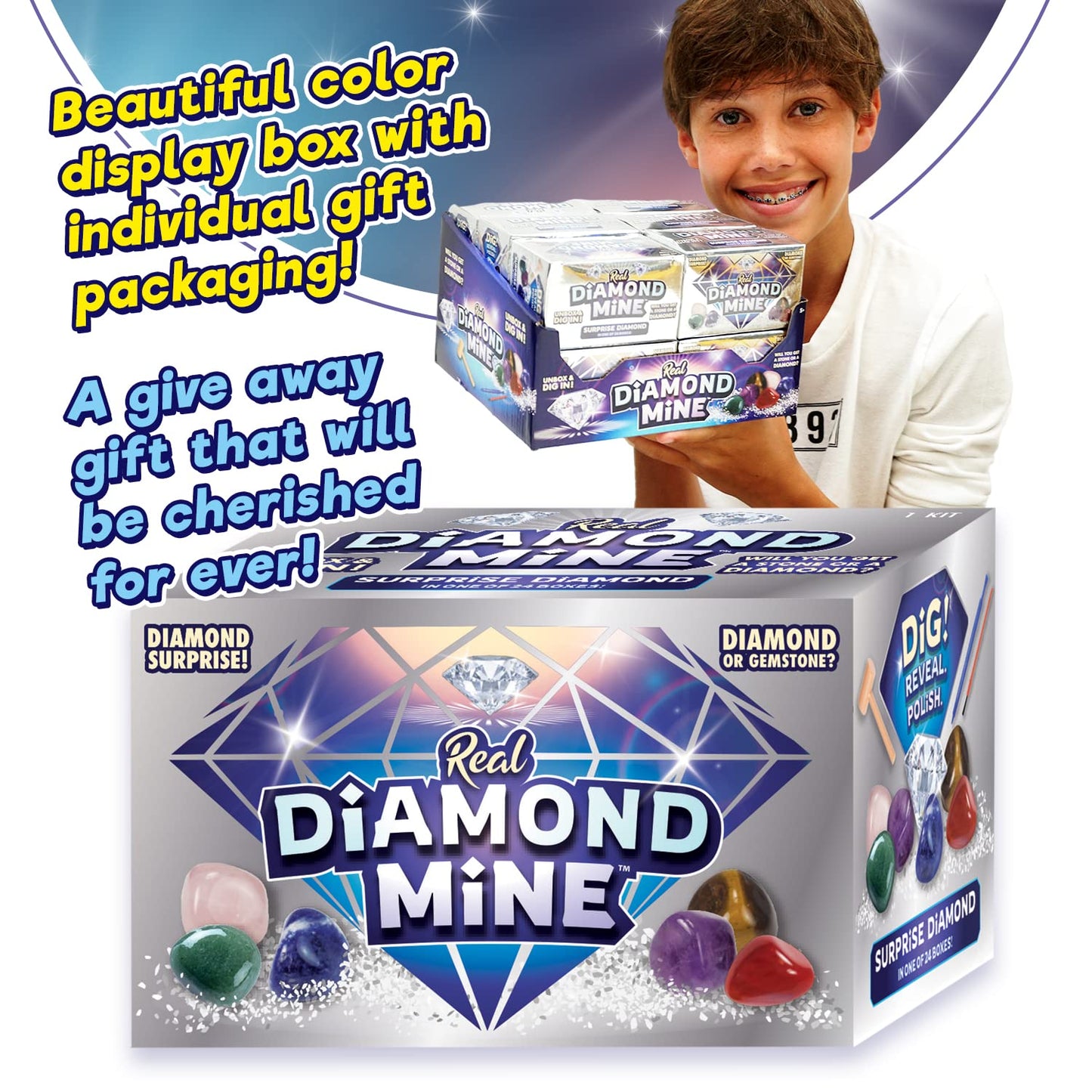 Ja-Ru Real Diamond Mine Gemstone Dig Kit (1 Pack) Mystery Rock, Minerals, And Gems For Kids | Break Your Own Geodes And A Chance To Get 1 Real Diamond | Party Favors For Kids Goodie Bags. Item 4630-1S
