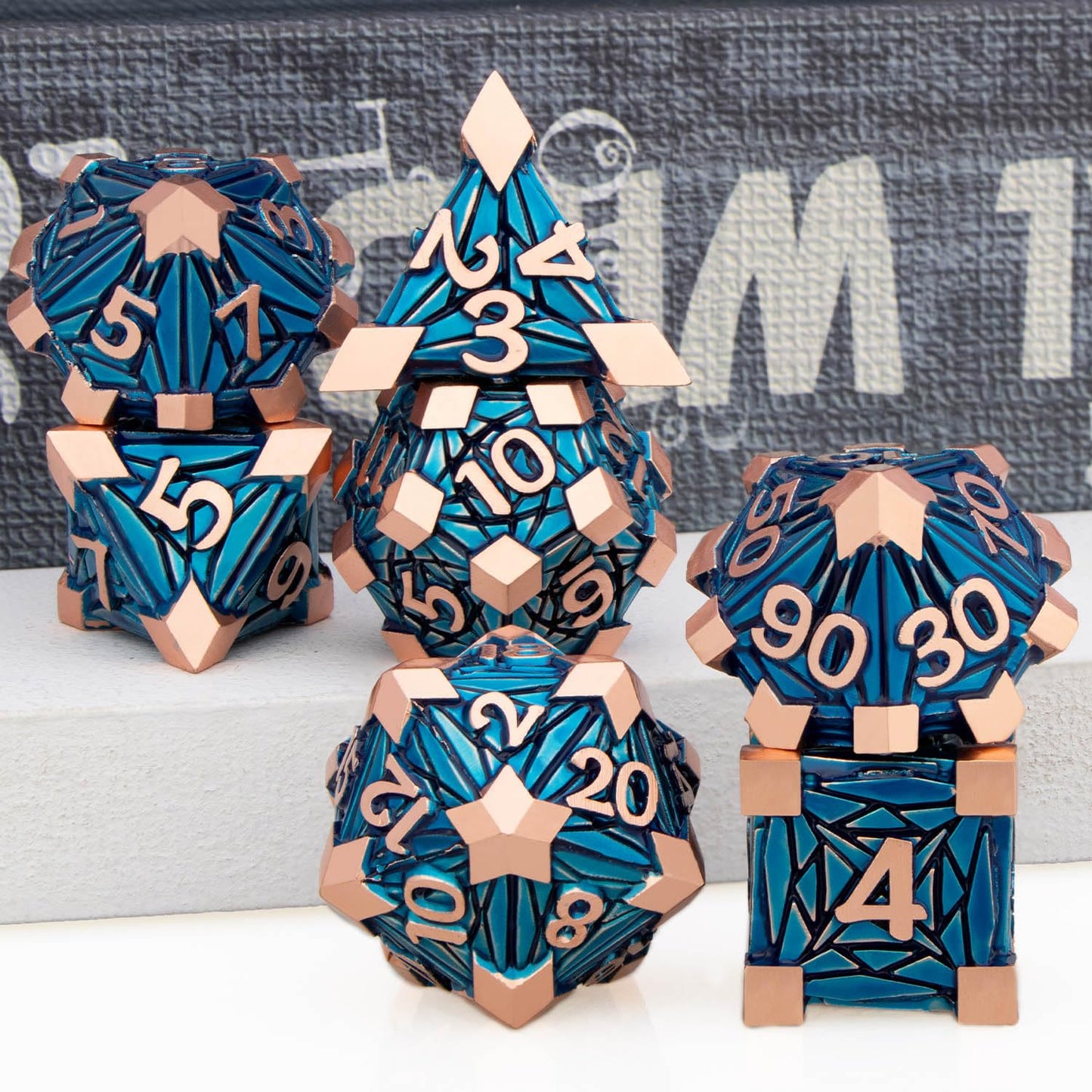 ORIFANTOU Metal DND Dice Set Dungeons and Dragons Dice with Box, Copper Blue Debris D&D Dice RPG D and D Dice Role Playing Game