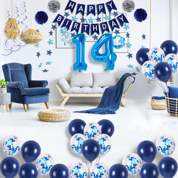 Naninuneno 14Th Blue Birthday Party Decorations For Boy Girl Men Women, Happy 14 Birthday Balloons Supplies With Happy Birthday