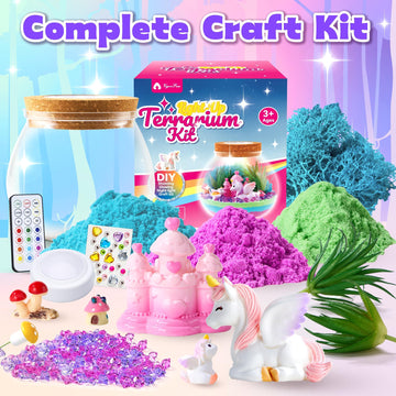 Vigorfun Unicorn Terrarium Kit For Kids - Creative Led Night Light Gifts For Girls Birthday Age 3+, Diy Arts & Crafts Light Up K