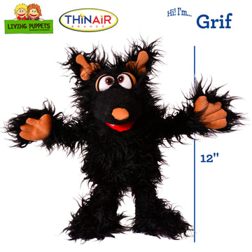 Living Puppets 12-Inch Plush Black Dog Hand Puppet - Fine European Design Ultra-Soft and Cuddly Promotes Child Development Safety Certified Teacher-Recommended for Boys and Girls