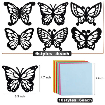 Outus Butterfly Stained Glass Effect Paper Butterfly Suncatcher, 6 Types For Window Art Classroom Art Craft Party Favor Travel Toy, 6.3 X 4.3 Inch With Colored Paper (12 Pieces)