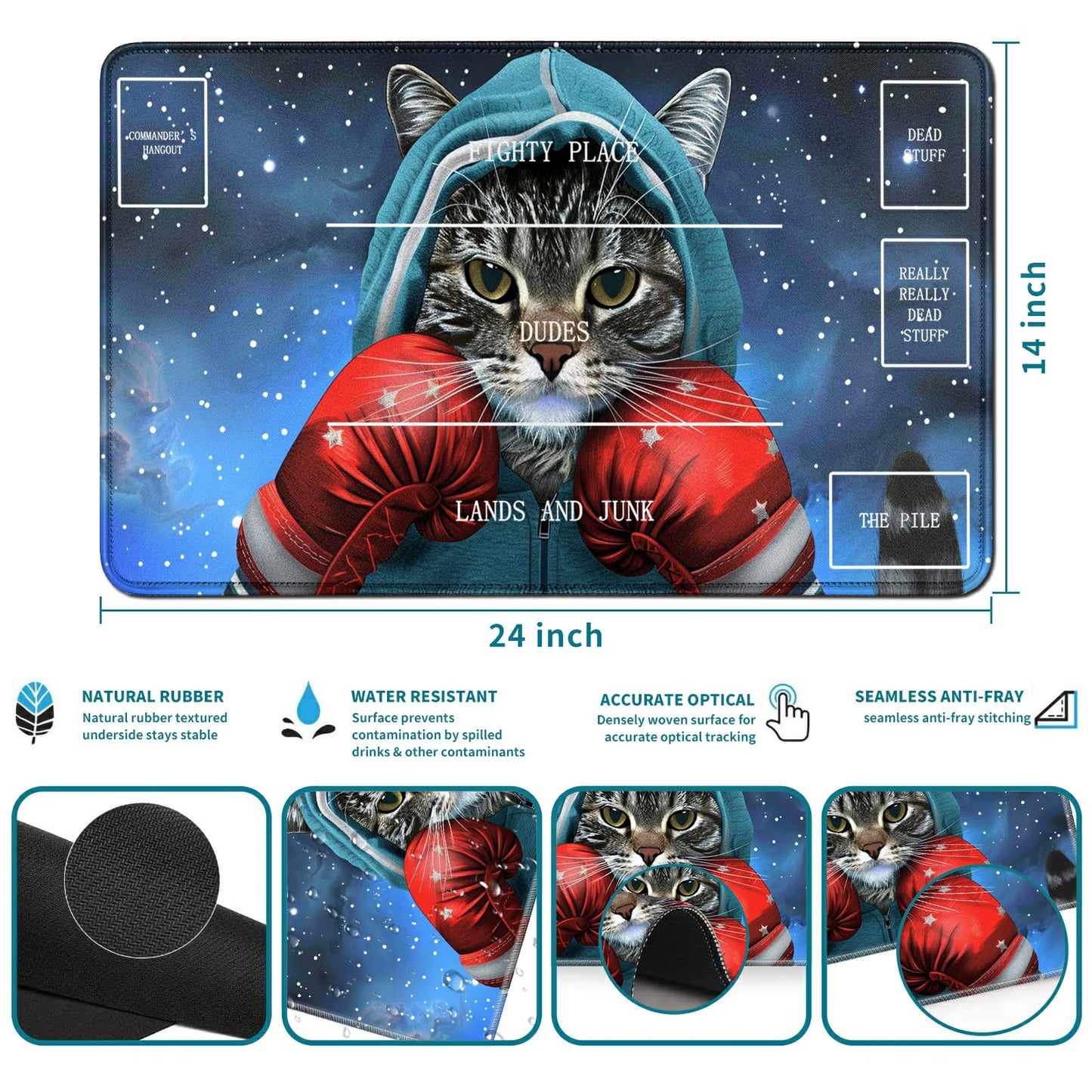 Rwutytiul Cat Card Playmat 24 X 14 Inch With Tube Bag, Card Gameplay Mat With Zones Commander Deck Board Mtg Rpg Ccg Tcg Card Ga