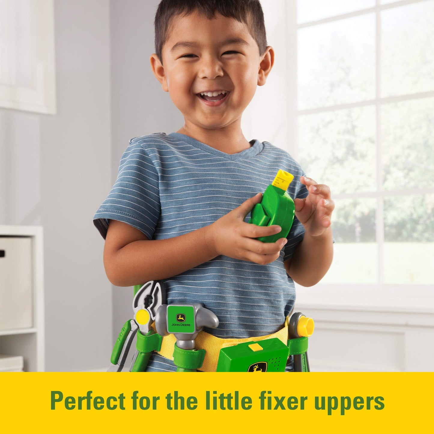 John Deere Deluxe Talking Toolbelt - 7-Piece Kids Tool Set - Interactive Construction Toys - Interactive Toddler Tools Playset -