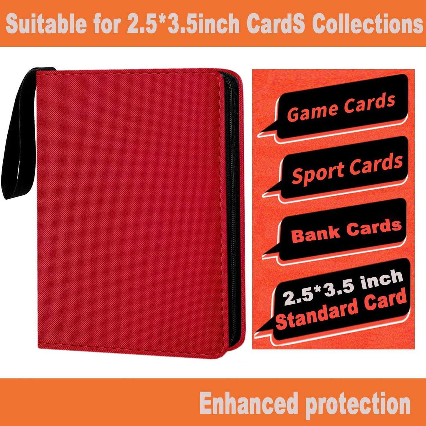 Card Binder 9 Pocket enhanced Zipper Trading Card Album 720 Cards Folders for Collectible MTG TCG Sports Cards Binder (Red)