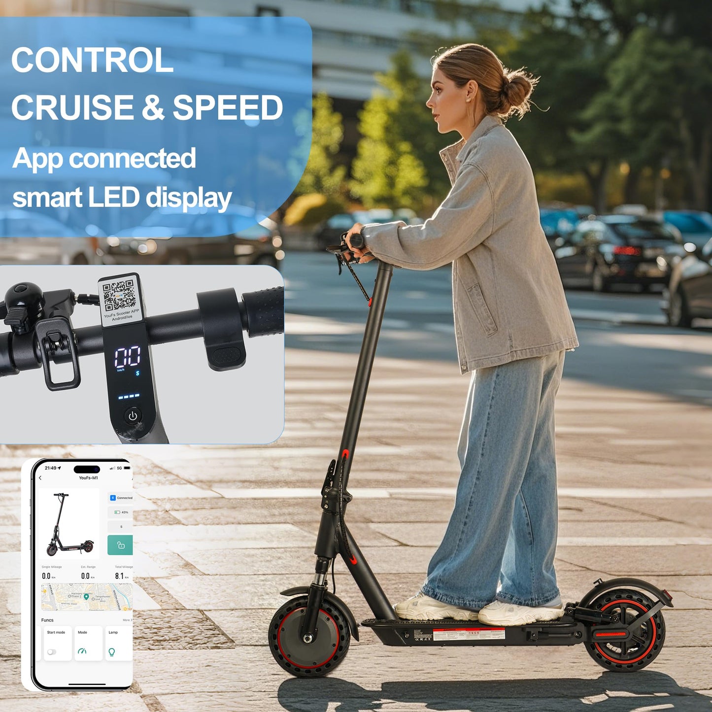Adults Electric Scooter ,8.5''/10'' Tires, 19/22Mph, 350W/500W Motor, 21-28 Miles Range, Folding E-Scooter With Dual Suspension