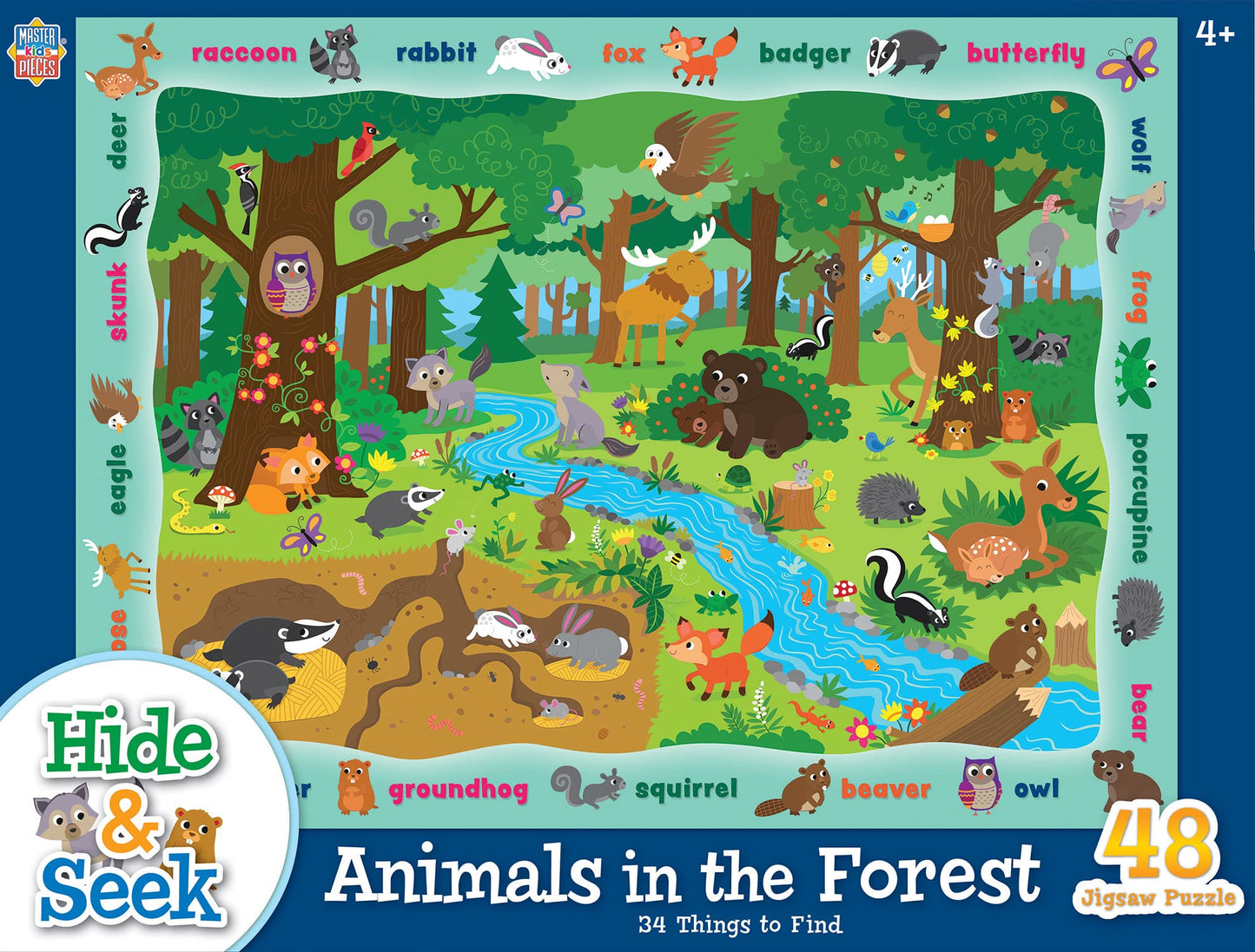 Masterpieces Family Puzzle - Hide & Seek 48 Piece Jigsaw Puzzle For Kids - Animals In The Forest - 19'' X 14''